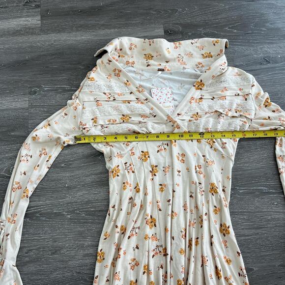 Free People Cream Floral Lace Trim Long Sleeve Mini Dress - Picture 6 of 6